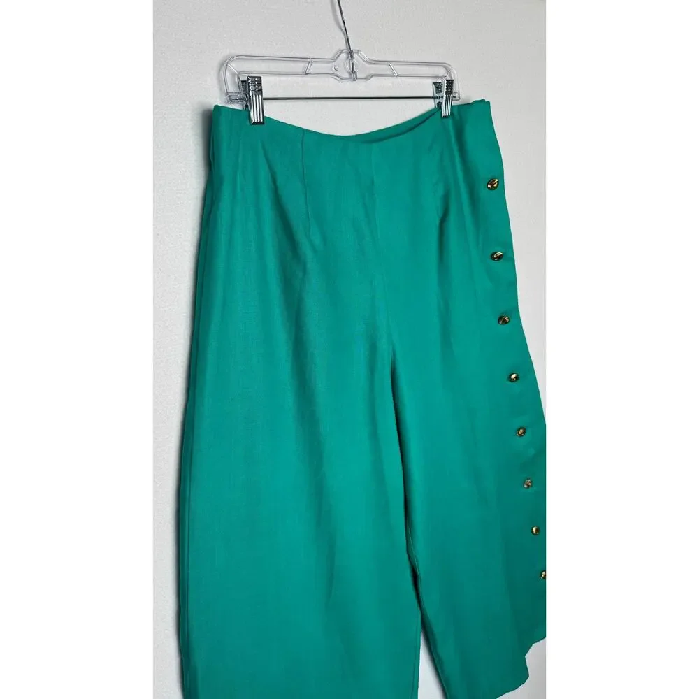 1990s Ronet Turquoise Linen Pant Set USA Women’s XL Plus Size